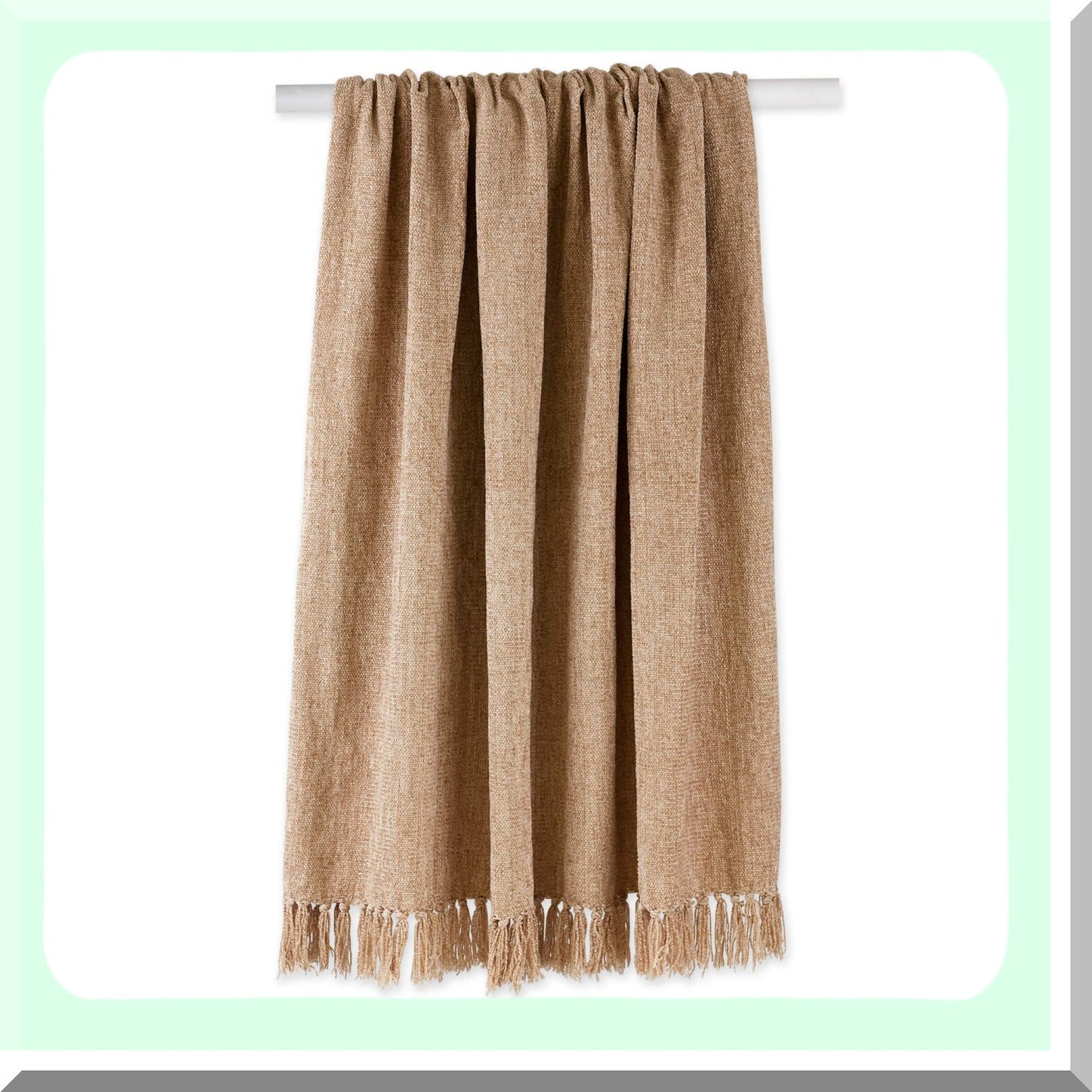 CozyChenille Solid Fringed Throw Blanket, 50x60, Natural