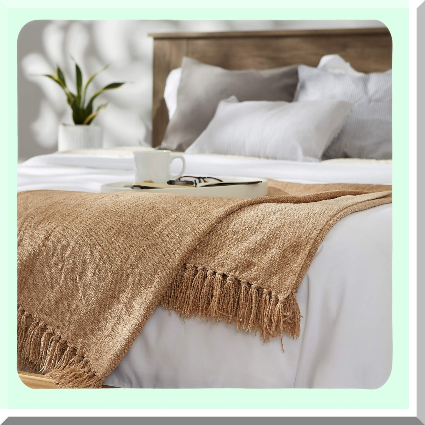 CozyChenille Solid Fringed Throw Blanket, 50x60, Natural