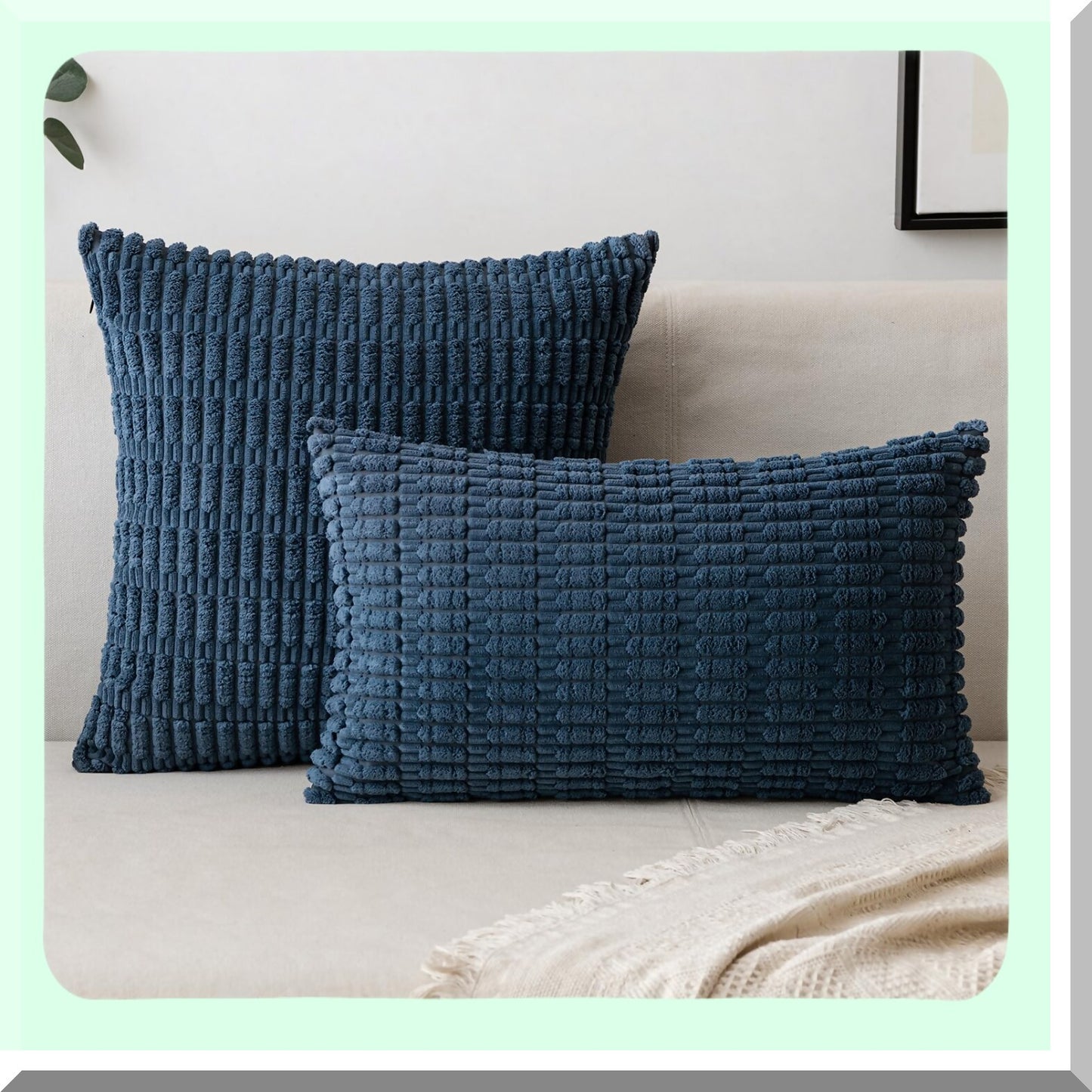 Blue Boho Farmhouse Pillow Covers - Set of 2 | Soft Corduroy Decorative Throw Pillow Cases 18X18 Inch | Modern Spring Home Decor for Couch, Living Room, Bed