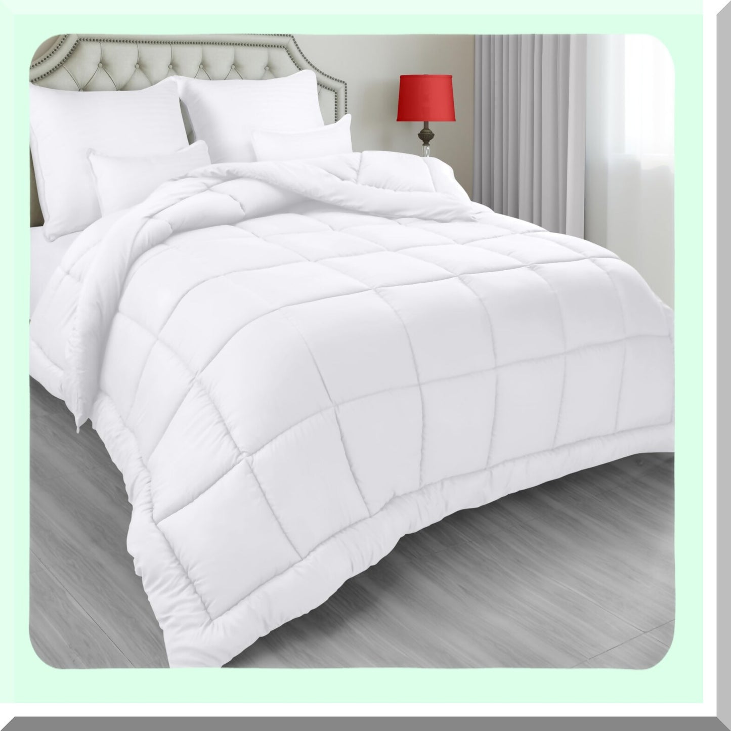 Luxury White Quilted Comforter - All Season Down Alternative Duvet Insert with Corner Tabs. Machine Washable Bed Comforter for Ultimate Comfort and Style.