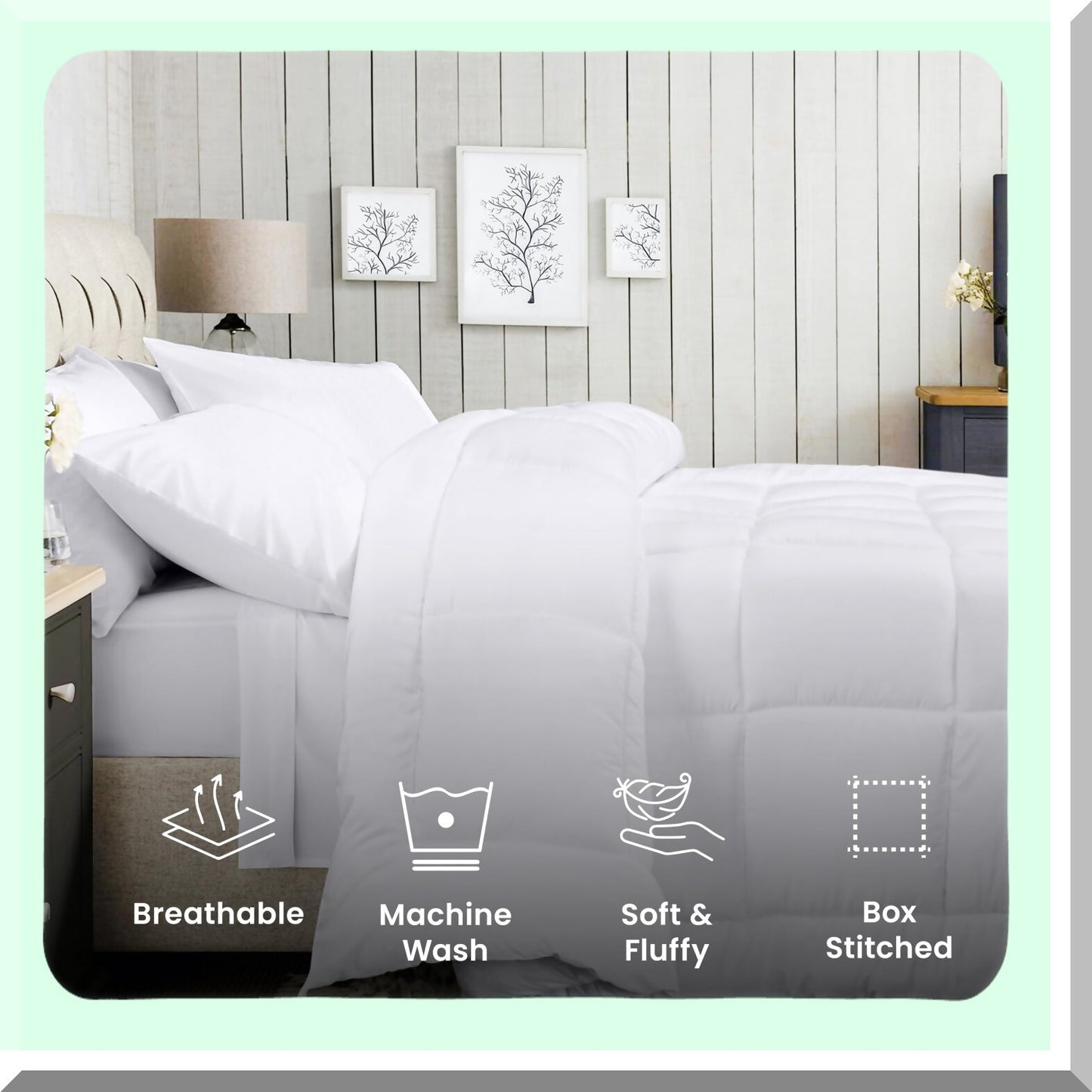 Luxury White Quilted Comforter - All Season Down Alternative Duvet Insert with Corner Tabs. Machine Washable Bed Comforter for Ultimate Comfort and Style.