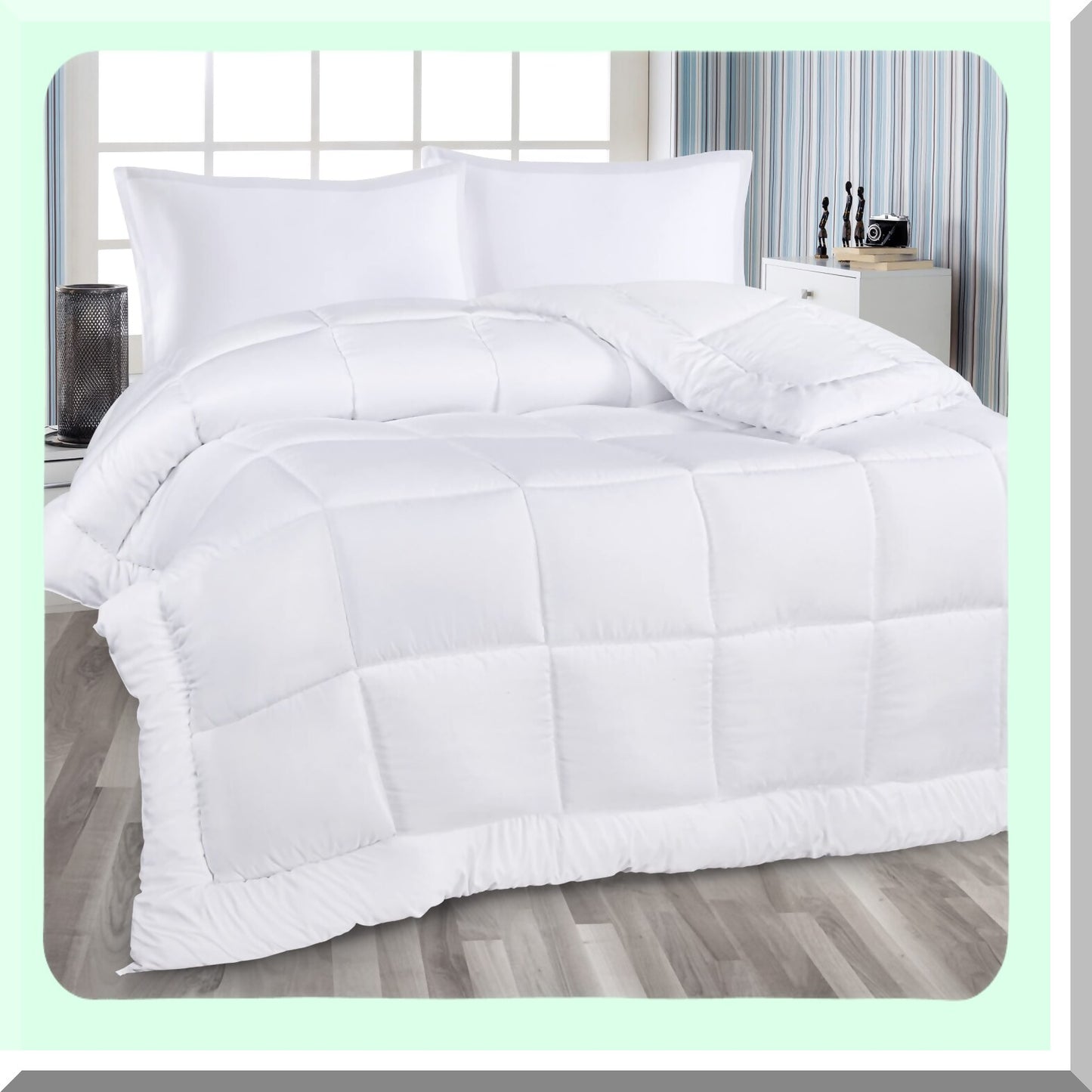 Luxury White Quilted Comforter - All Season Down Alternative Duvet Insert with Corner Tabs. Machine Washable Bed Comforter for Ultimate Comfort and Style.