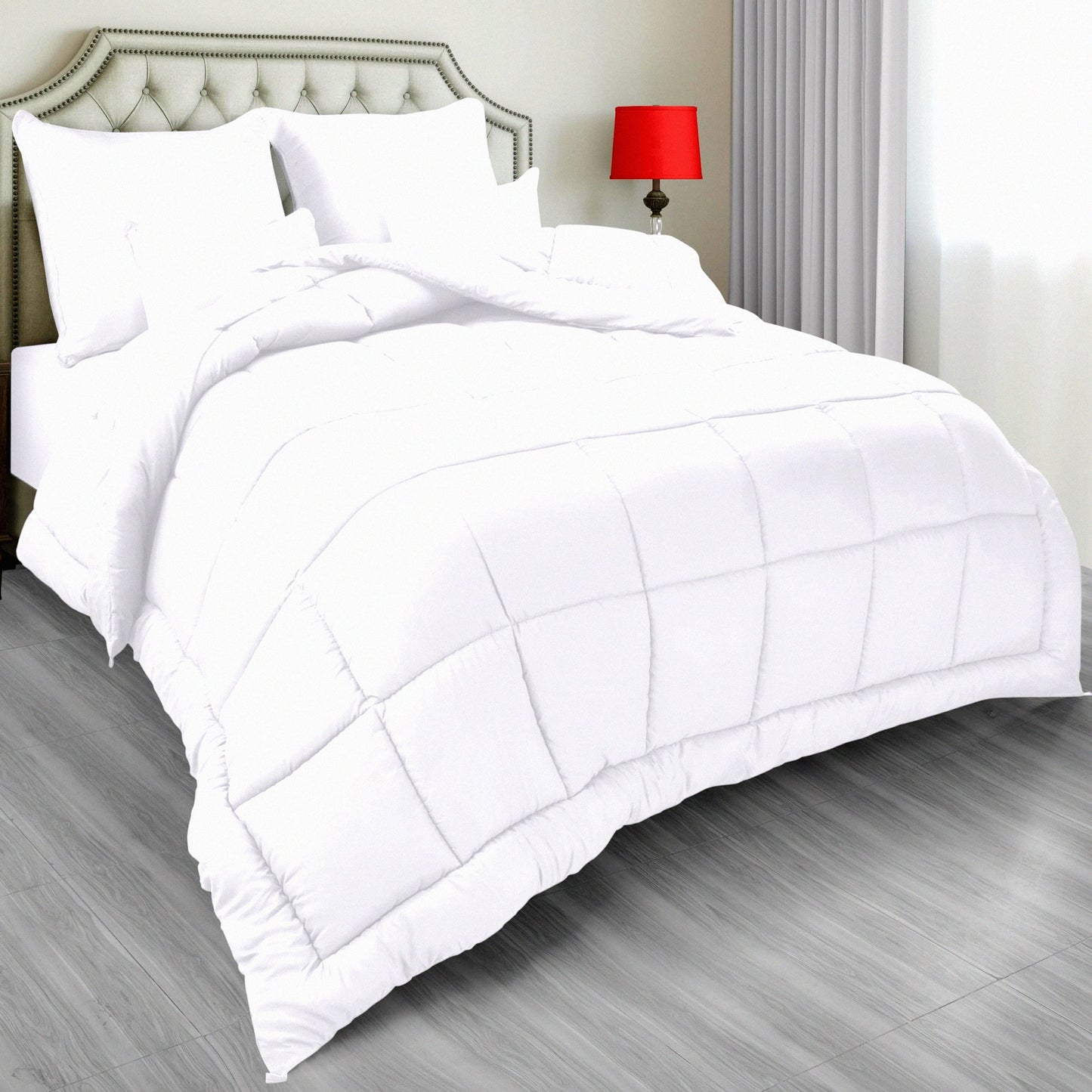 Luxury White Quilted Comforter - All Season Down Alternative Duvet Insert with Corner Tabs. Machine Washable Bed Comforter for Ultimate Comfort and Style.