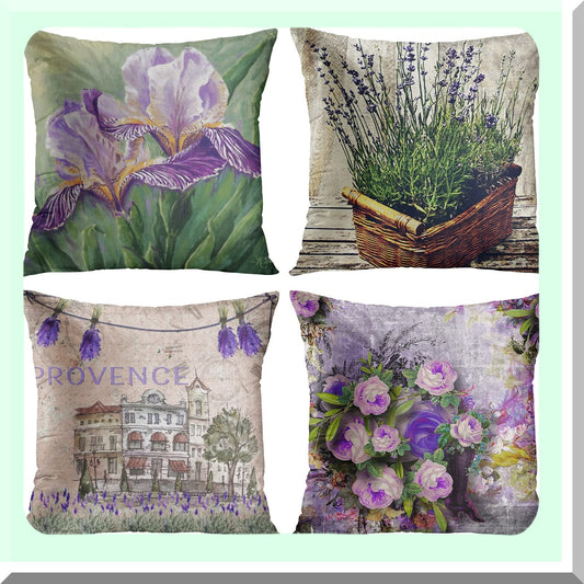 Watercolor Blossom Lavender Iris Pillow Covers Set of 4