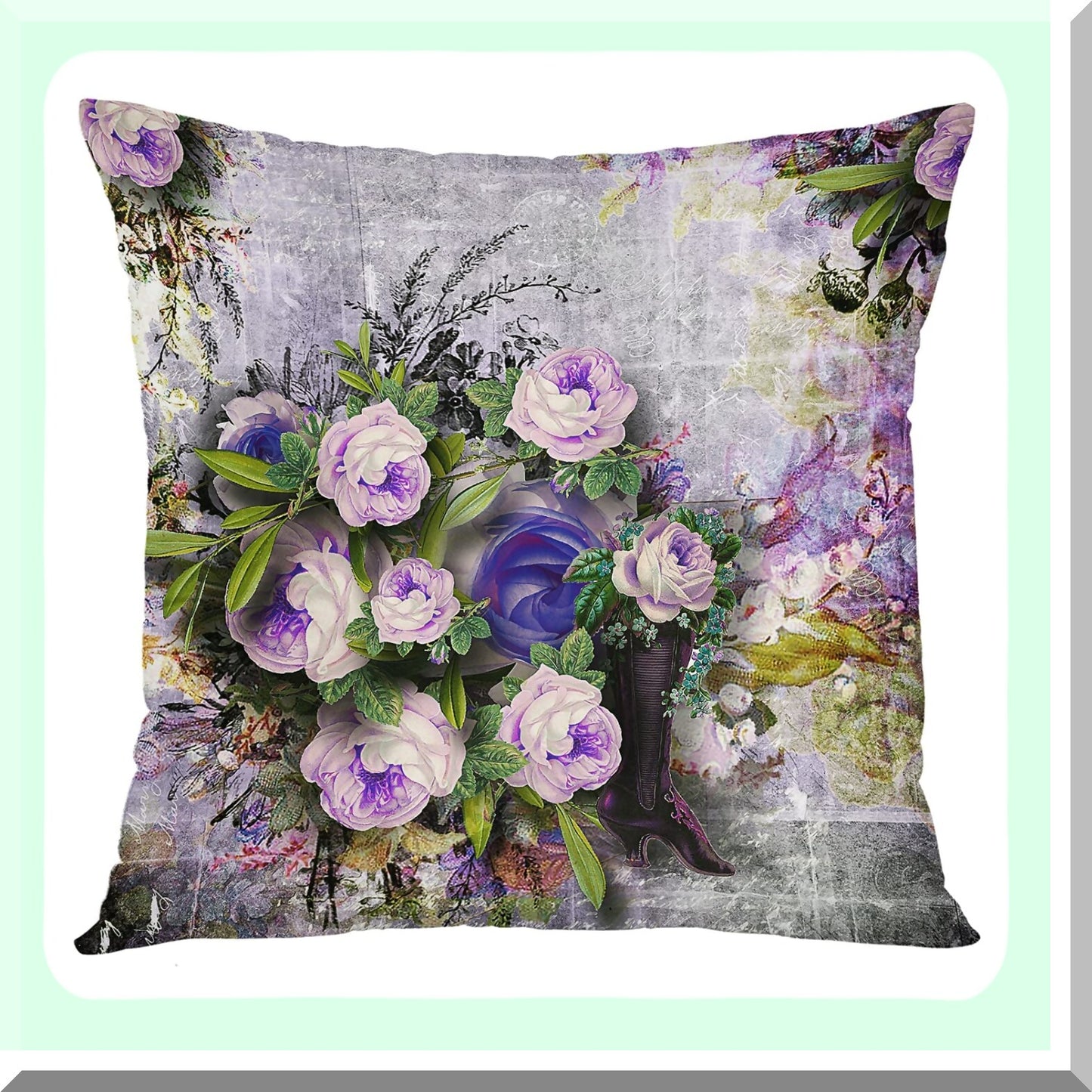 Watercolor Blossom Lavender Iris Pillow Covers - Set of 4 | Summer Love Decorative Pillow Cases | Provence France Home Decor 18x18 Inches