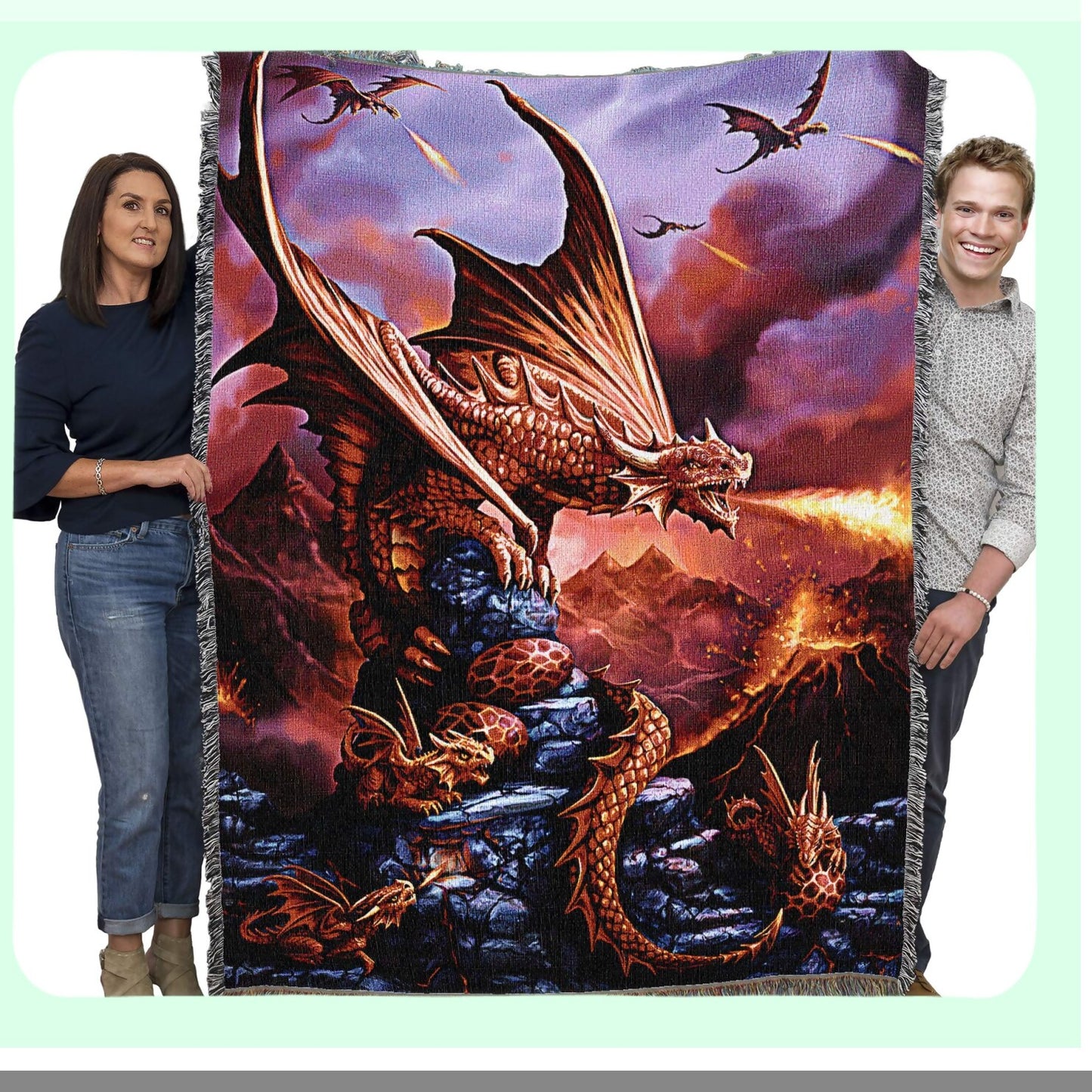 Fantasy Dragon Tapestry Throw - Cotton Woven Blanket, 72x54, Perfect Gift from Age of Dragons Collection