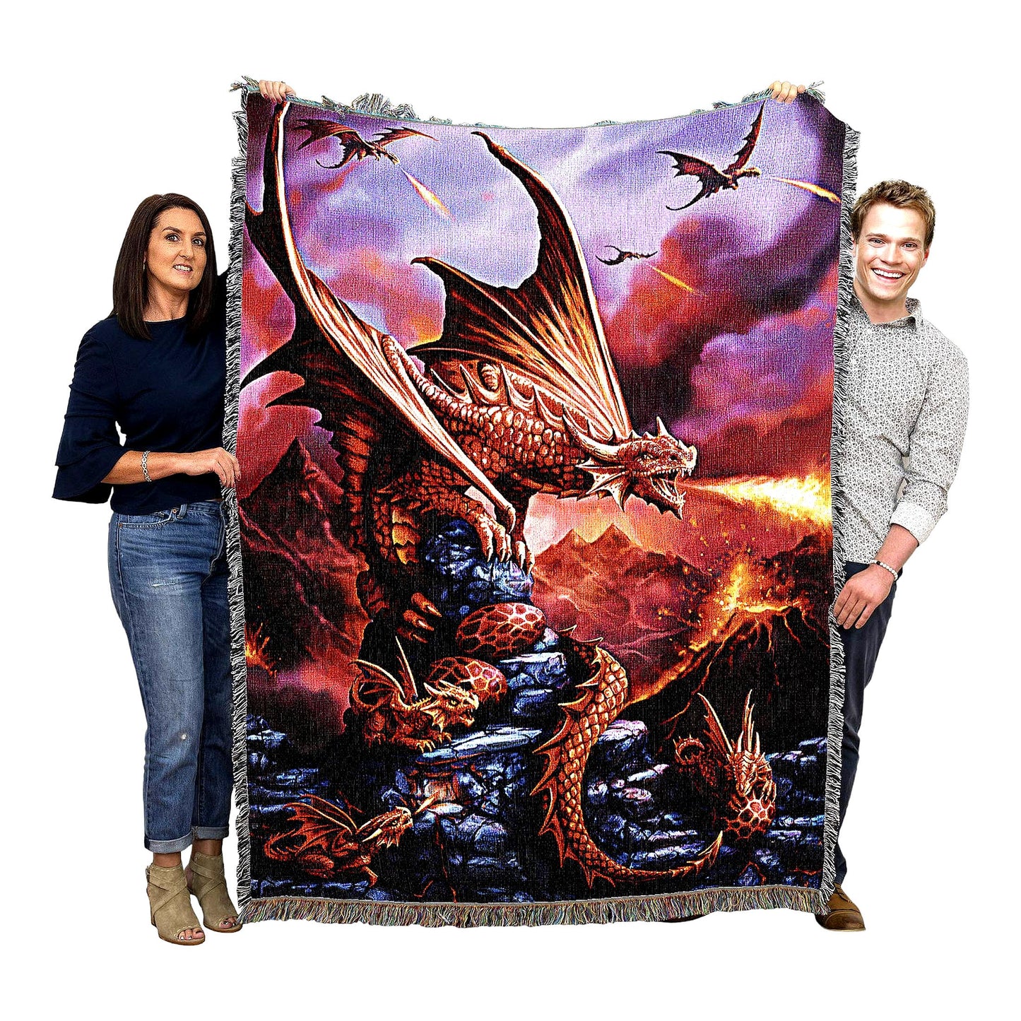 Fantasy Dragon Tapestry Throw - Cotton Woven Blanket, 72x54, Perfect Gift from Age of Dragons Collection