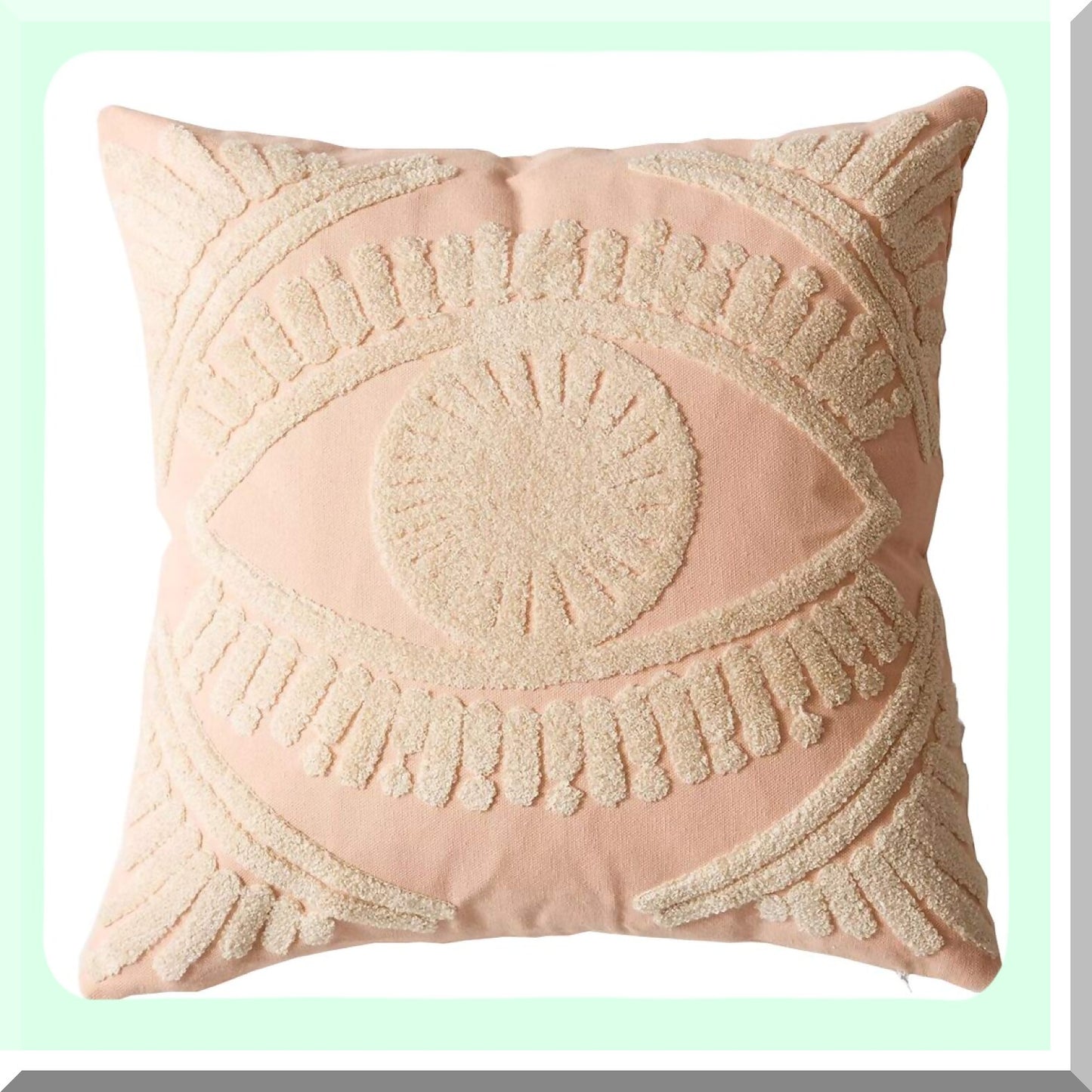 Geometric Boho Farmhouse Embroidered Throw Pillow Cover - Square Cushion Case for Couch Sofa Bed - Tufted Decorative Accent (18"x18")