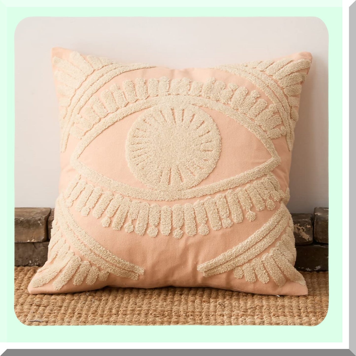 Geometric Boho Farmhouse Embroidered Throw Pillow Cover - Square Cushion Case for Couch Sofa Bed - Tufted Decorative Accent (18"x18")