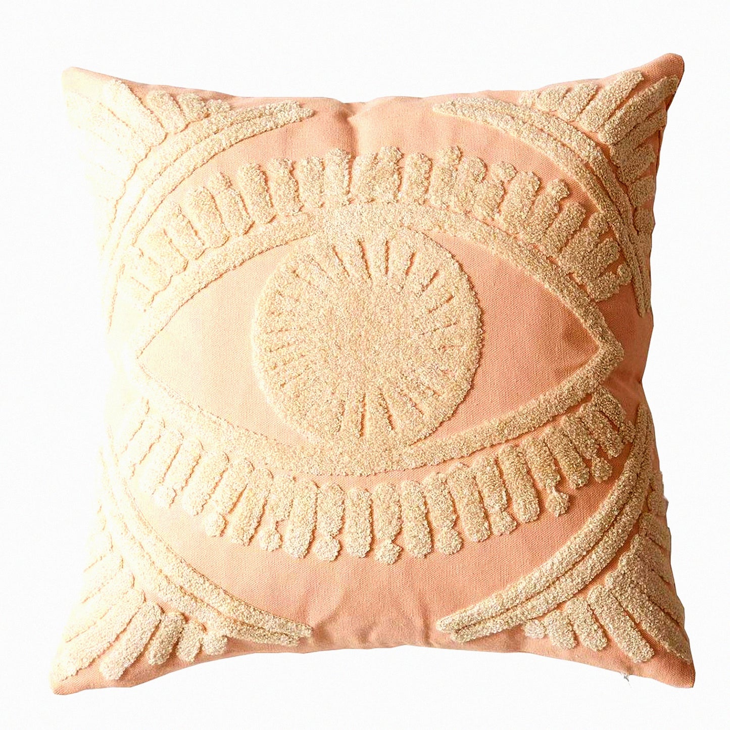 Geometric Boho Farmhouse Embroidered Throw Pillow Cover - Square Cushion Case for Couch Sofa Bed - Tufted Decorative Accent (18"x18")