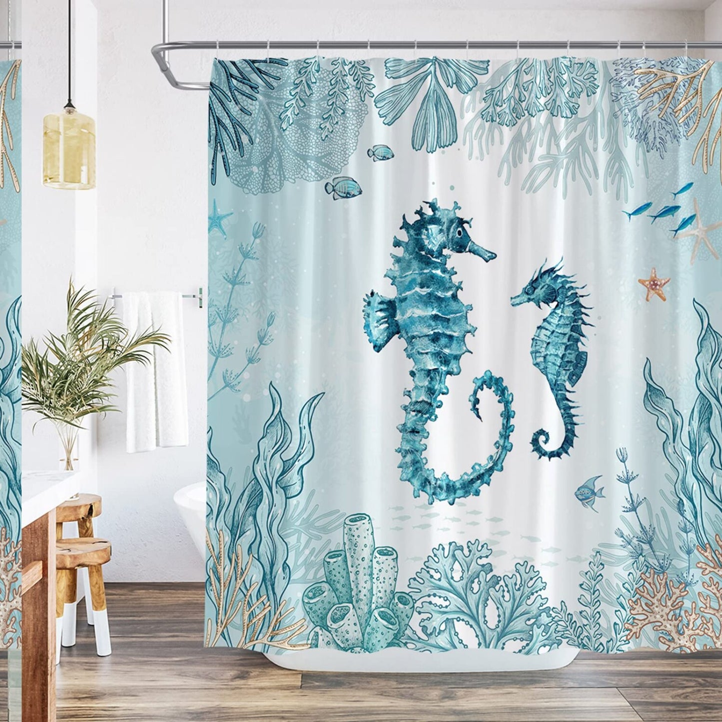 Seahorse Nautical Watercolor Shower Curtain 70x70