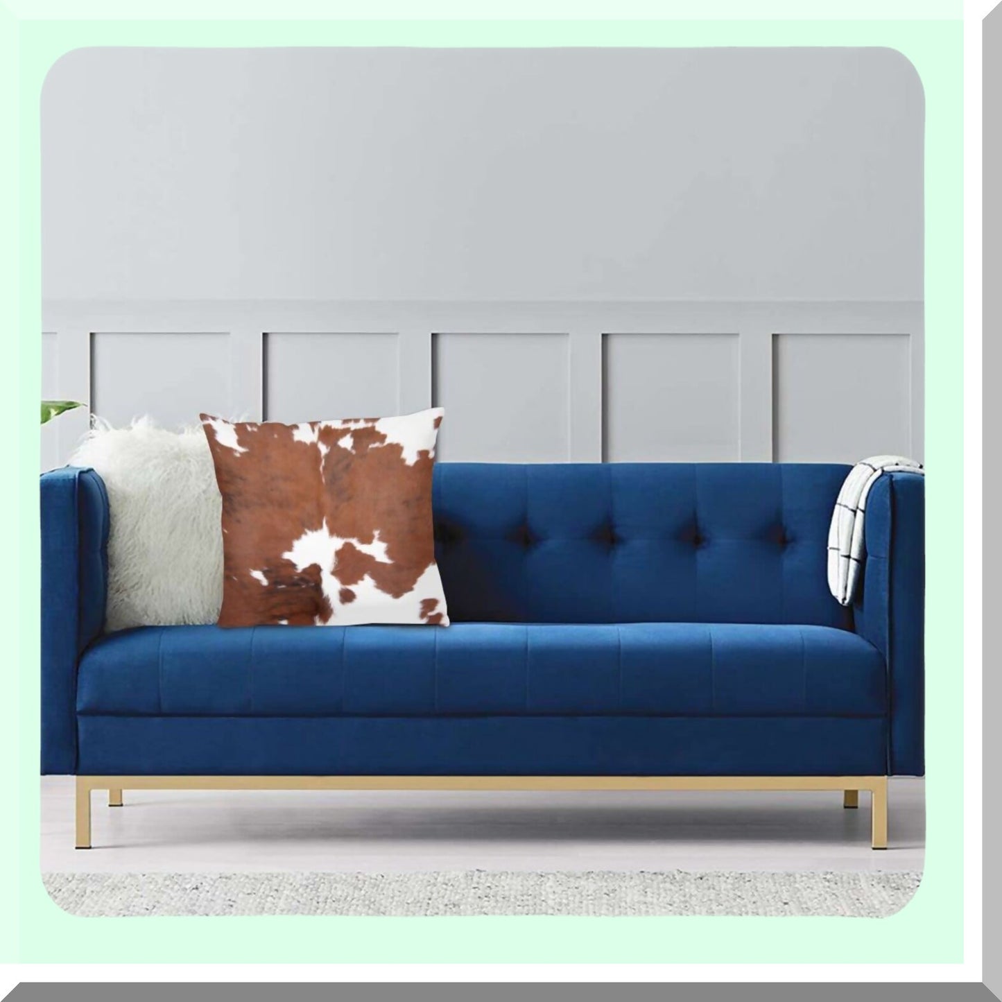 Cowhide Farmhouse Decorative Pillow Covers - 18x18 Inch Square Cushion Cases with Zipper for Sofa, Couch, Bed, Patio, Car. Home Decor Accent.