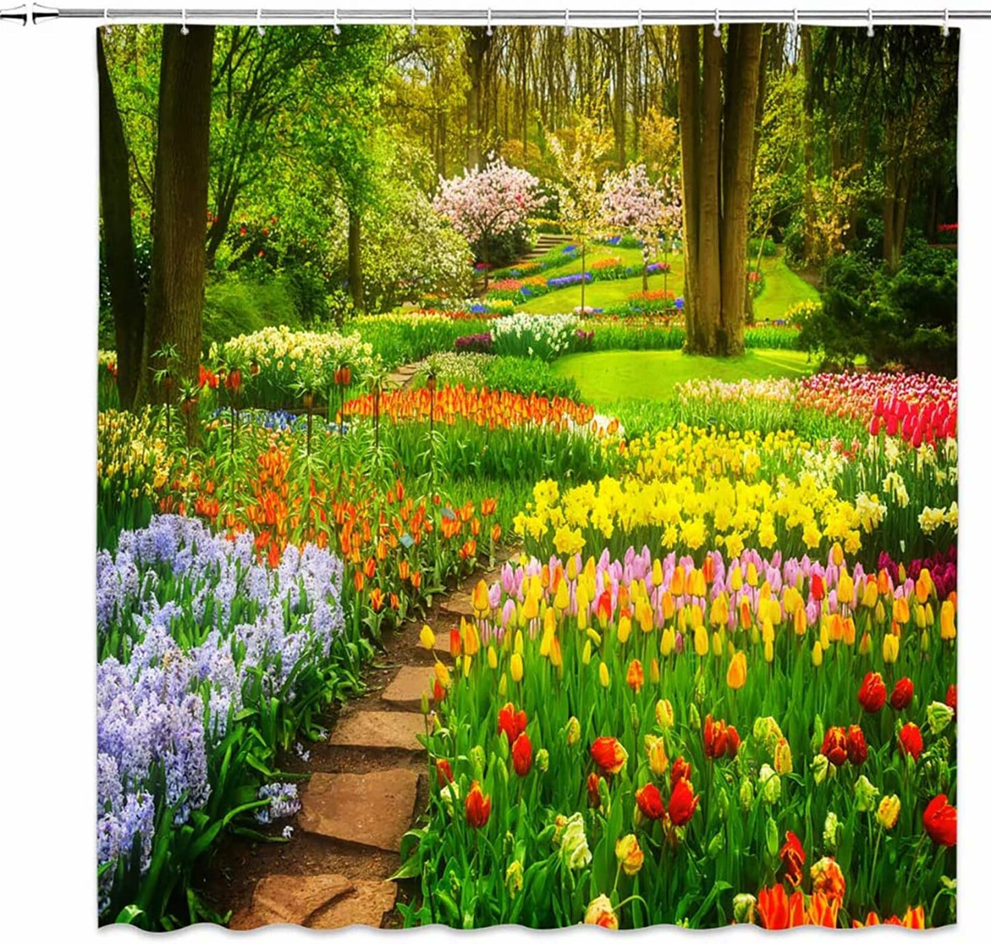 Colorful Floral Garden Shower Curtain 70x70 Inches
