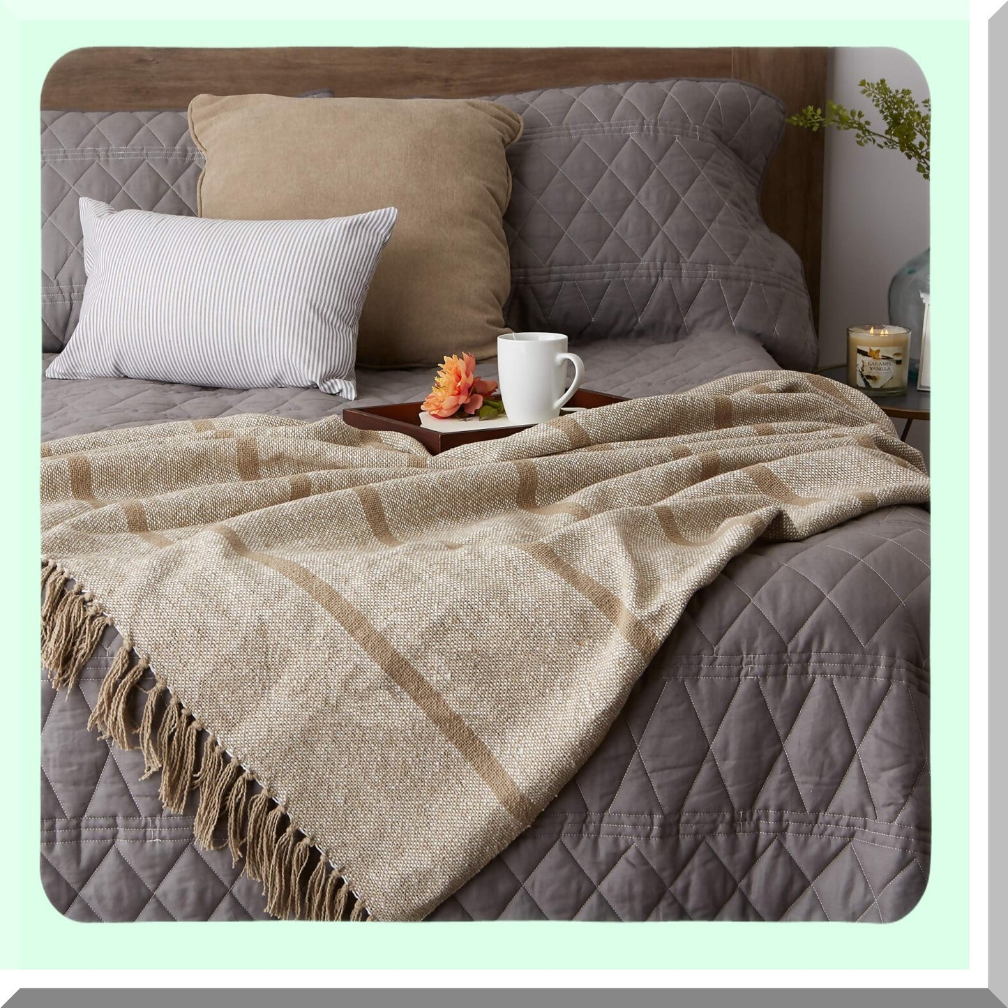 CozyStone Striped Homespun Throw Blanket, 50x60 with Fringe