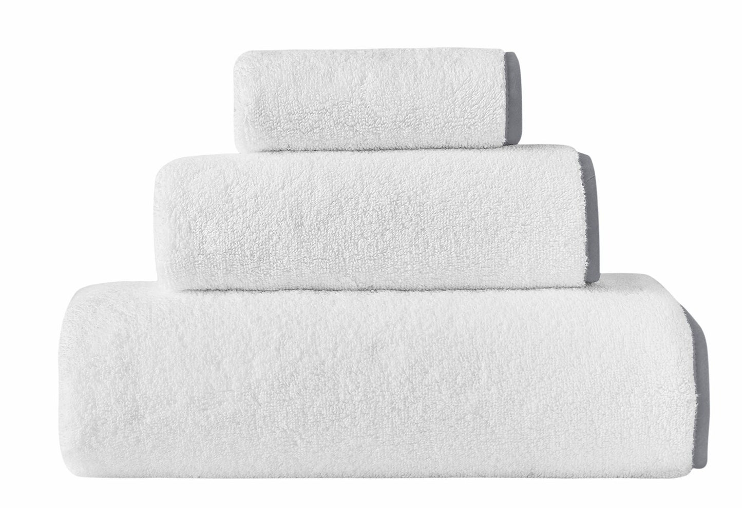 3 Piece Cotton Bath Set White Grey Bindings