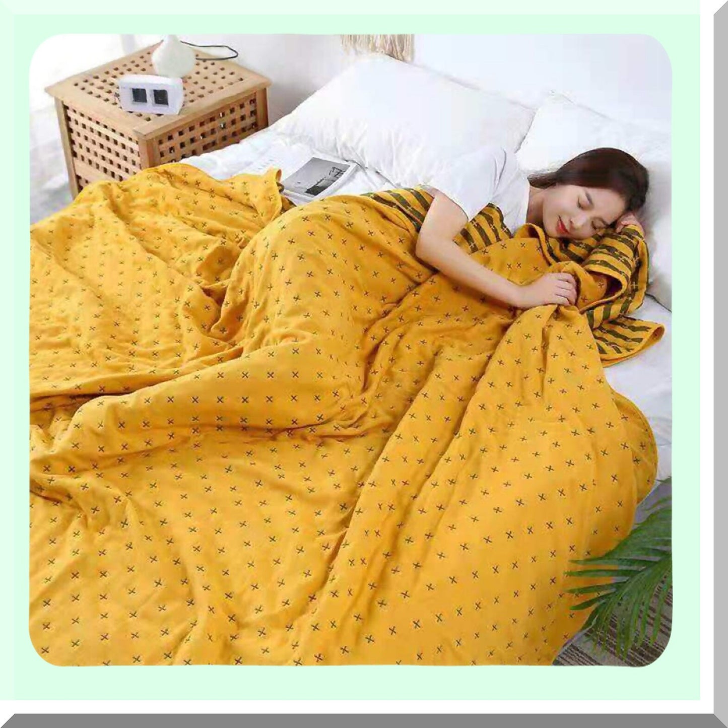 DreamWeave 6-Layer Cotton Muslin Blanket - Lightweight, Soft & Breathable Queen Bed Coverlet, Yellow 90" x 90""