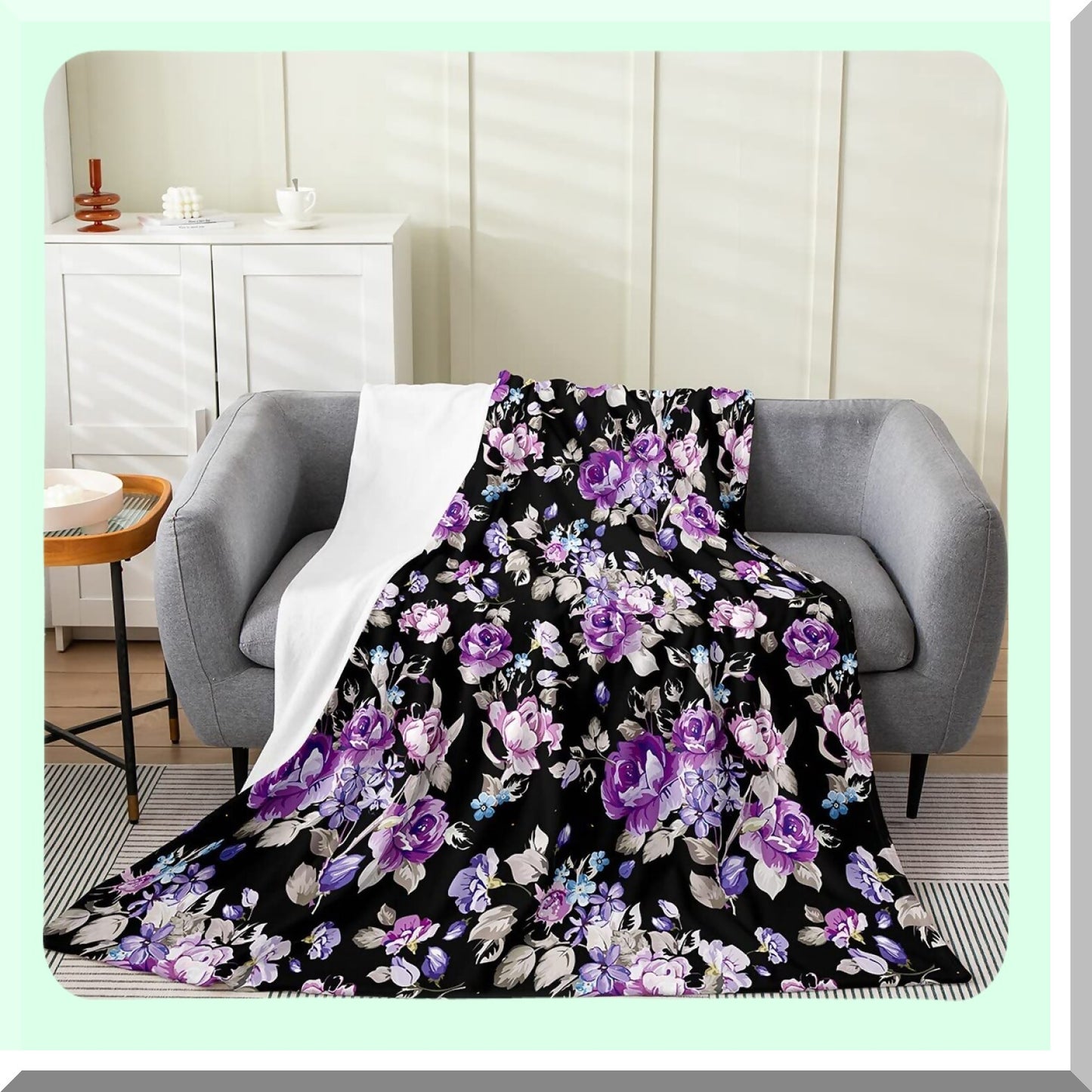 Exotic Purple Floral Fleece Throw - Vintage Garden Botanical Blanket for Bedroom Decor