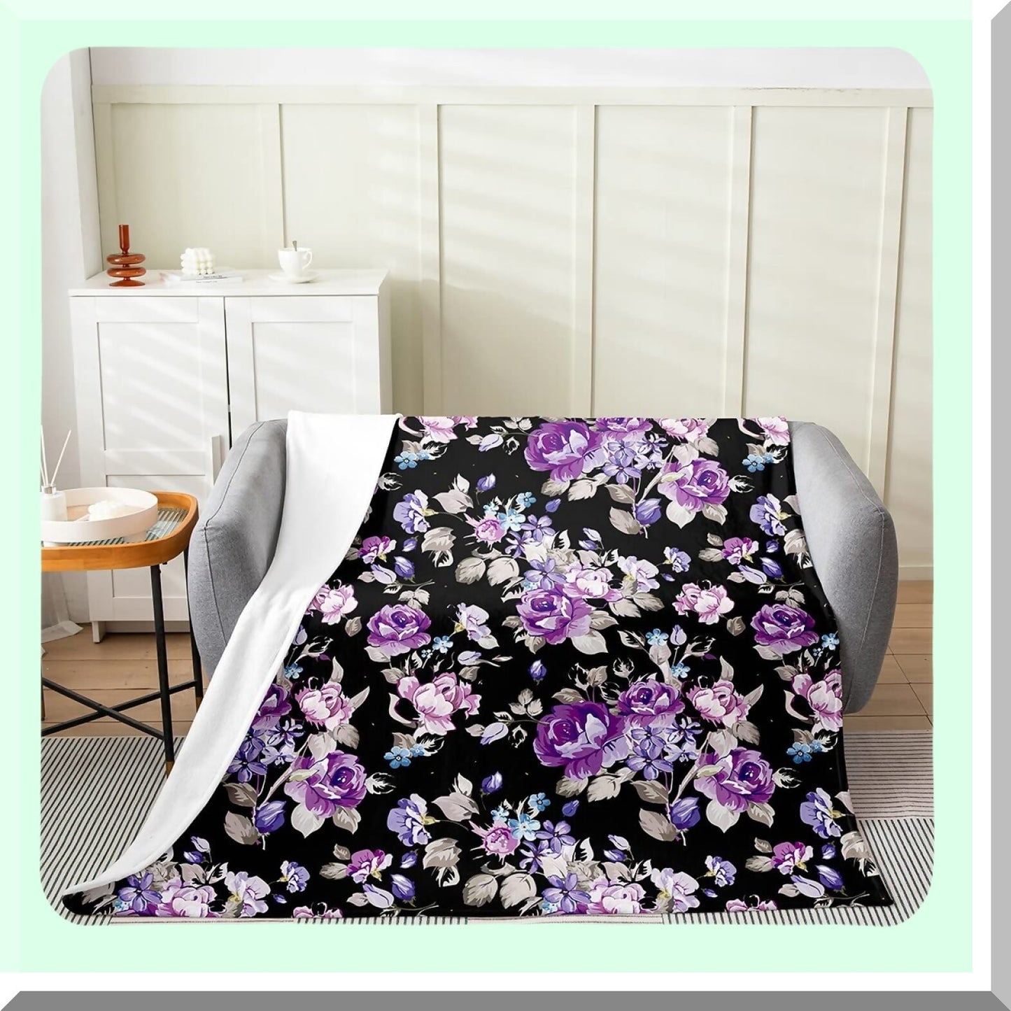 Exotic Purple Floral Fleece Throw - Vintage Garden Botanical Blanket for Bedroom Decor
