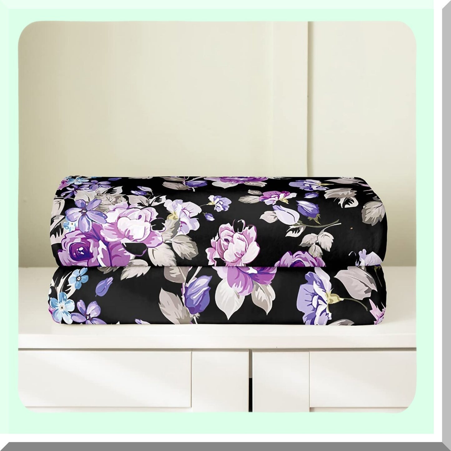 Exotic Purple Floral Fleece Throw - Vintage Garden Botanical Blanket for Bedroom Decor