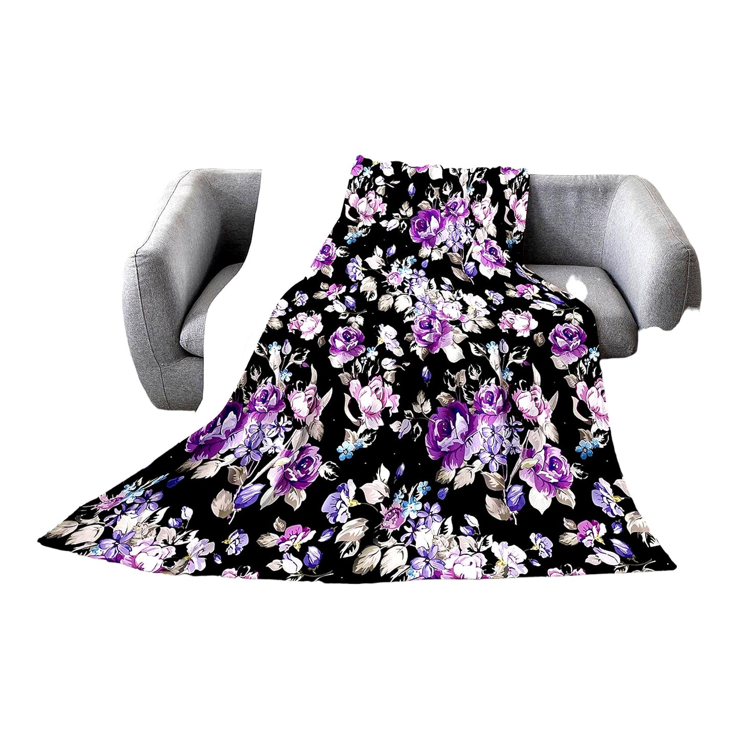 Exotic Purple Floral Fleece Throw - Vintage Garden Botanical Blanket for Bedroom Decor