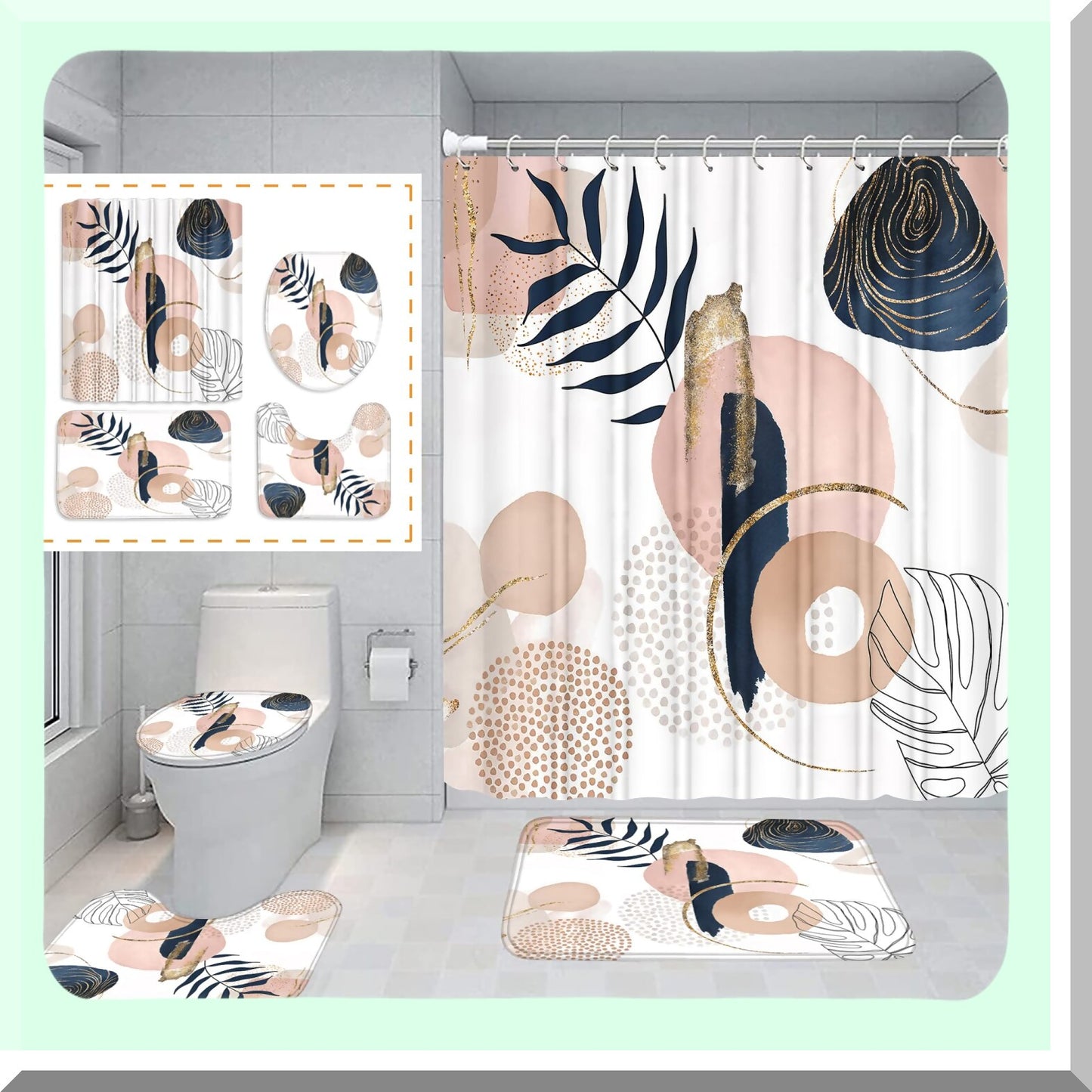 Abstract Mid Century Shower Curtain Set with Bath Mat