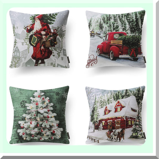 Velvet Christmas Pillow Cover Set Compatible with Decor