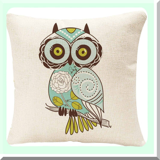 Cartoon Owl Green Pillowcase Compatible with 18x18 Inches Cushions