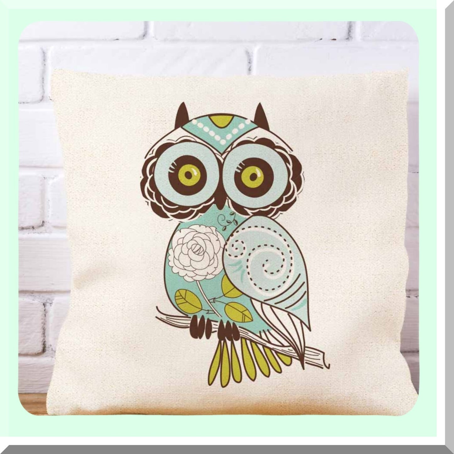 Cartoon Owl Green Pillowcase - Cute Cushion Cover for Home Decor - 18x18 Inches Throw Pillow Case - Adorable Cartoon Design