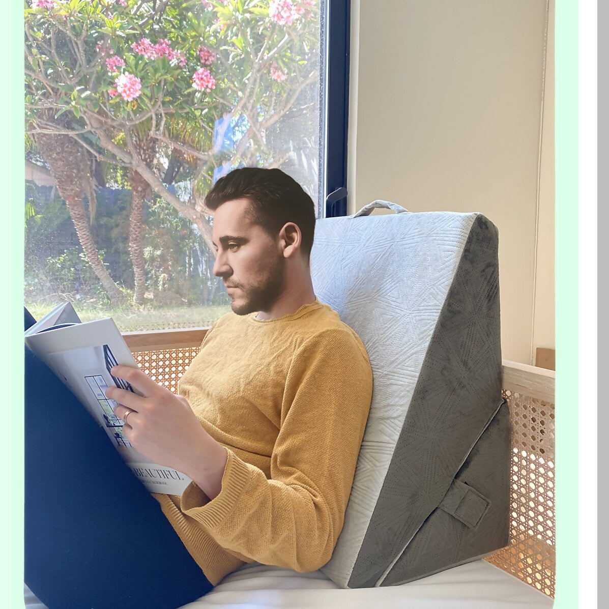 MemoryFoam Comfort Wedge Pillow - Adjustable Incline Support for Back, Leg, Knee - Acid Reflux, Snoring, Heartburn Relief - Jacquard Cover - Foldable