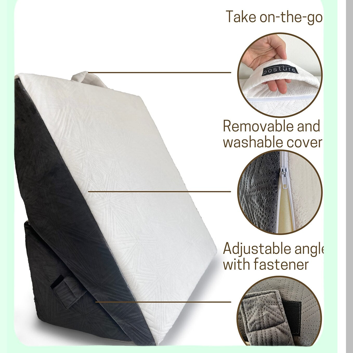 MemoryFoam Comfort Wedge Pillow - Adjustable Incline Support for Back, Leg, Knee - Acid Reflux, Snoring, Heartburn Relief - Jacquard Cover - Foldable