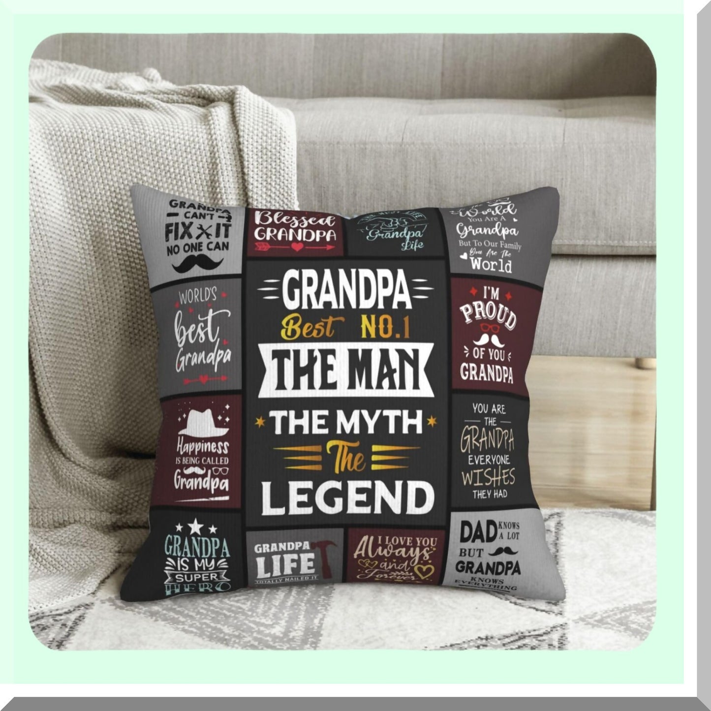 Grandpa's Heartfelt Birthday Surprise Throw Pillow Cover - Unique Valentines Day Gift from Grandchildren - 18x18 Inch Decorative Cushion Case