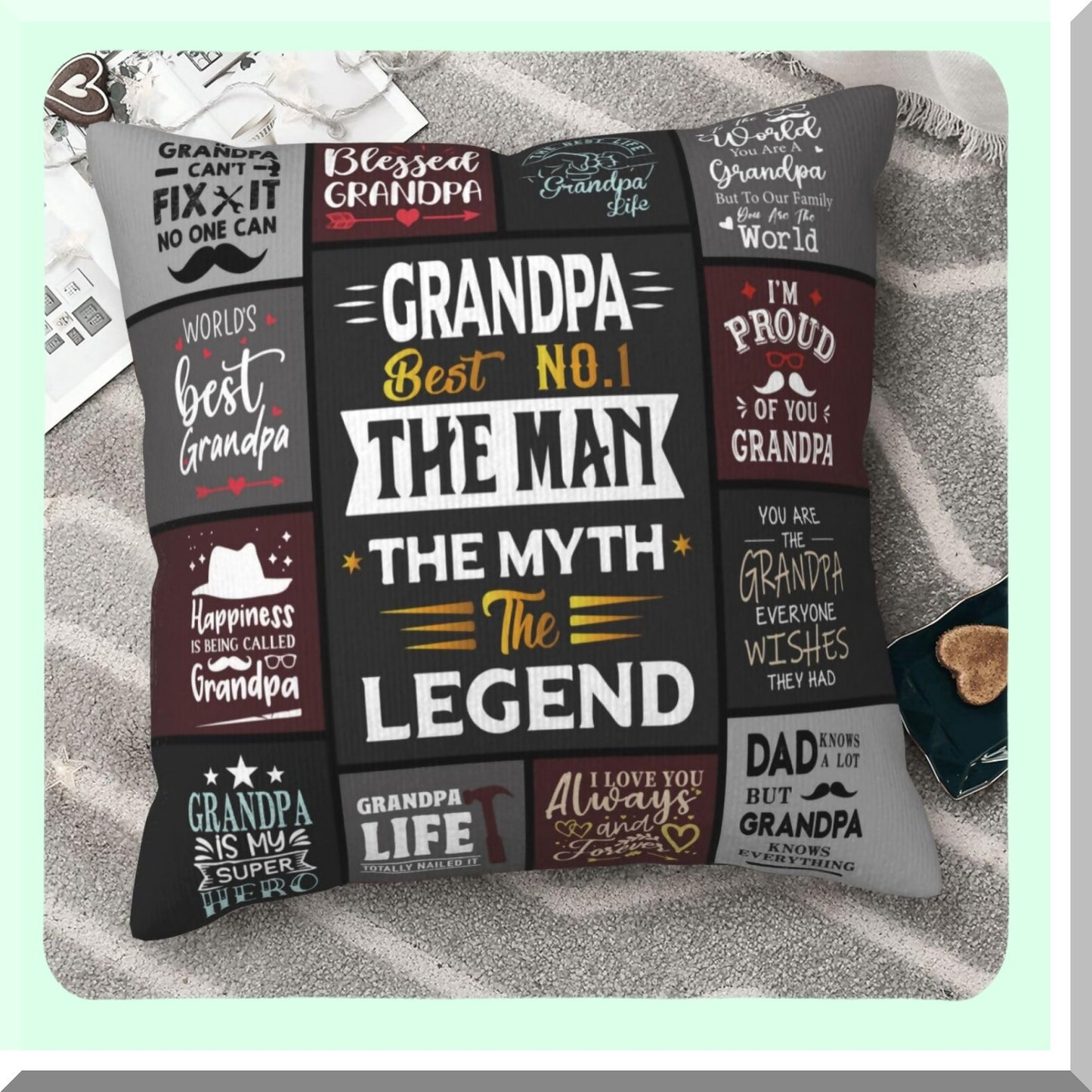 Grandpa's Heartfelt Birthday Surprise Throw Pillow Cover - Unique Valentines Day Gift from Grandchildren - 18x18 Inch Decorative Cushion Case