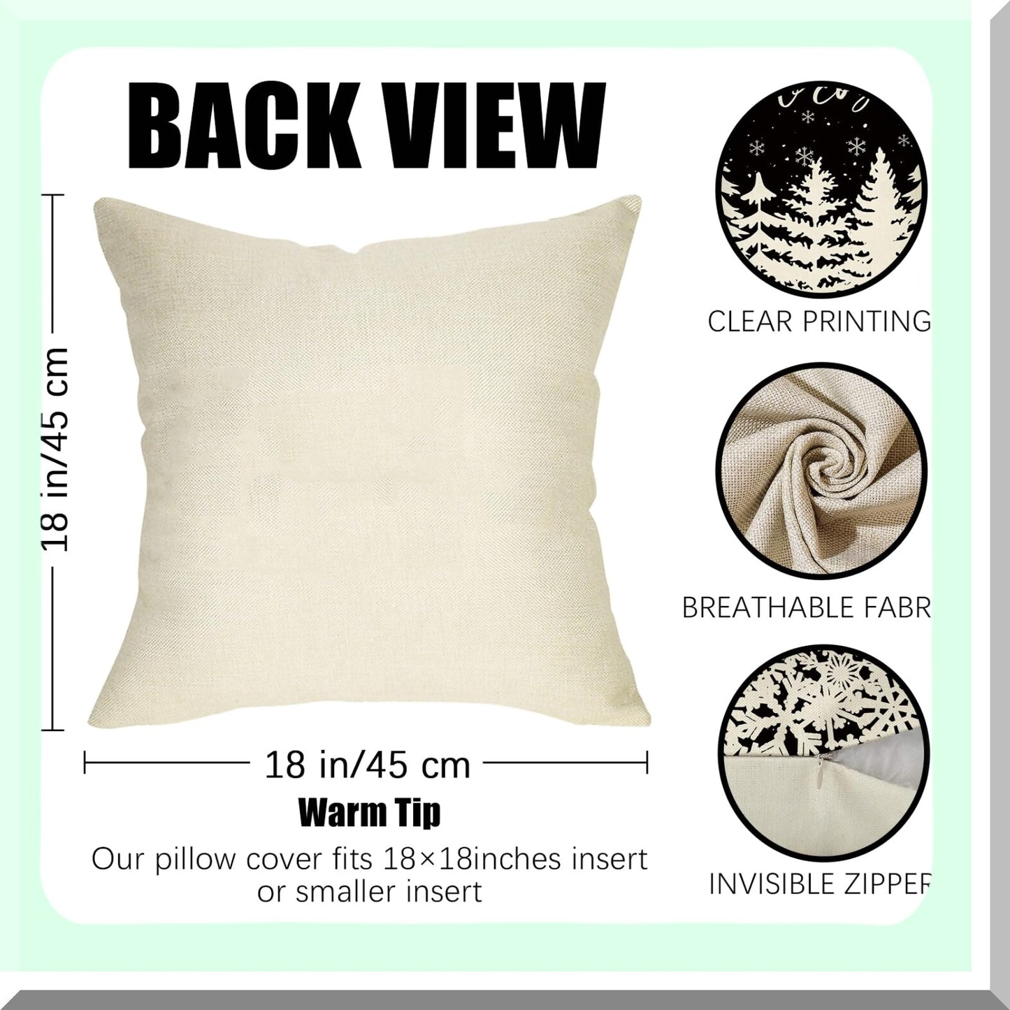 Snowflake Cozy Farmhouse Pillow Covers Set - Let It Snow Pine Tree Outdoor Cushion Case - Winter Seasonal Holiday Decor - Black 18x18 Throw Pillowcase