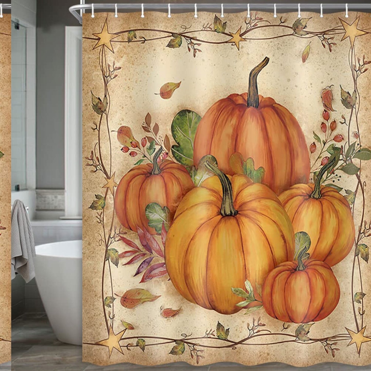 Fall Pumpkin Harvest Farmhouse Shower Curtain 70x70 Inch