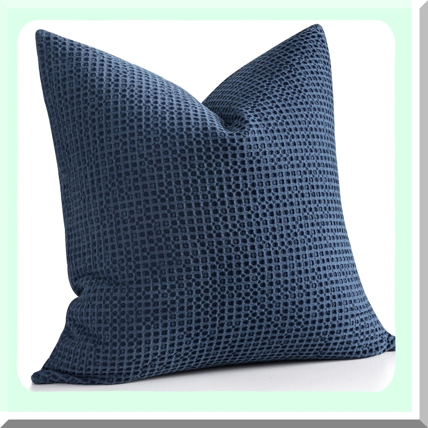 Dark Blue Waffle Weave Euro Sham Pillow Cover - Farmhouse Decorative Throw Pillowcase for Couch Sofa Bedroom Car - Cotton Euro Shams - 26x26 Pillow Cover