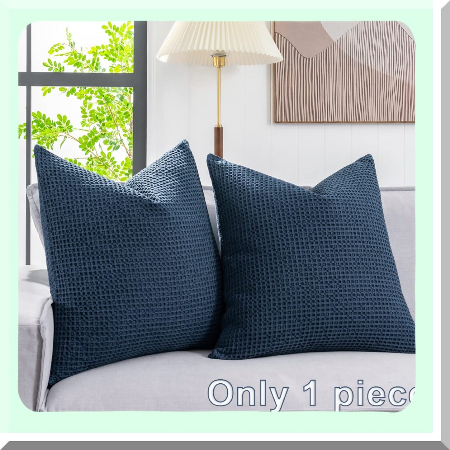 Dark Blue Waffle Weave Euro Sham Pillow Cover - Farmhouse Decorative Throw Pillowcase for Couch Sofa Bedroom Car - Cotton Euro Shams - 26x26 Pillow Cover
