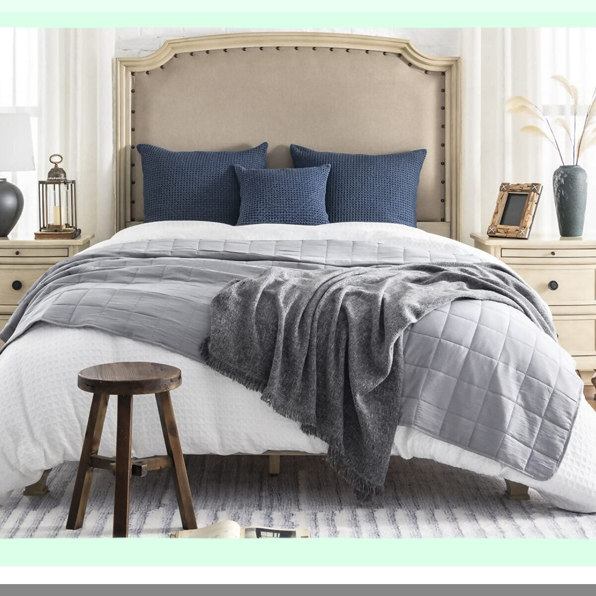 Dark Blue Waffle Weave Euro Sham Pillow Cover - Farmhouse Decorative Throw Pillowcase for Couch Sofa Bedroom Car - Cotton Euro Shams - 26x26 Pillow Cover