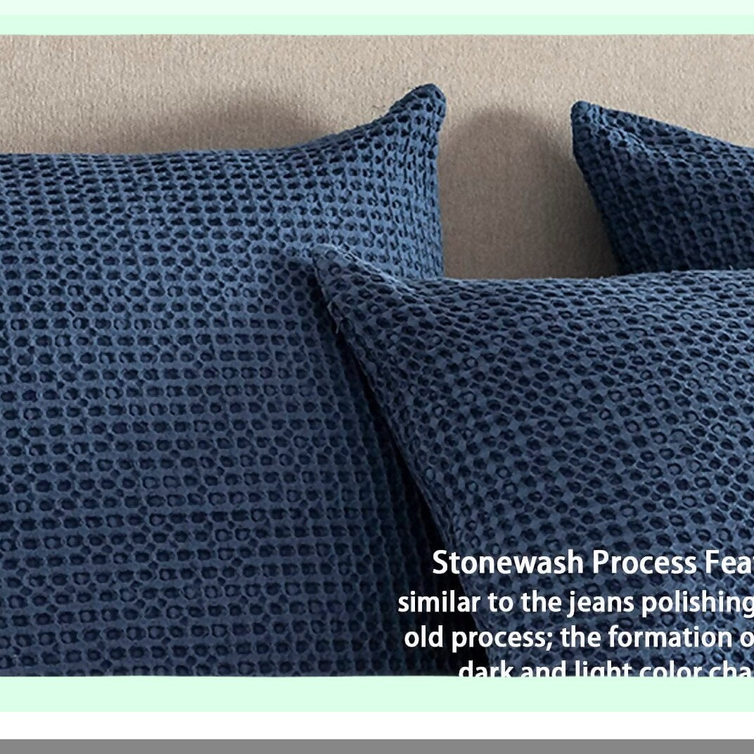 Dark Blue Waffle Weave Euro Sham Pillow Cover - Farmhouse Decorative Throw Pillowcase for Couch Sofa Bedroom Car - Cotton Euro Shams - 26x26 Pillow Cover