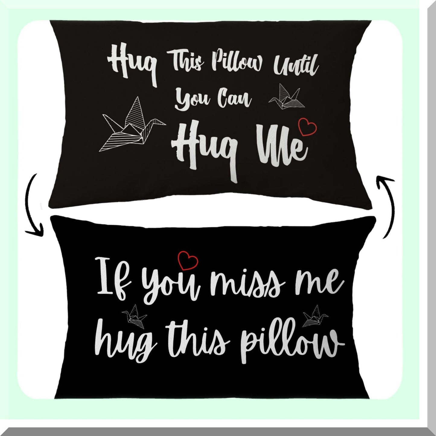 Long Distance Hug Pillowcase - Reversible Throw Cushion Cover for Home Decor, 12x20 inch, Miss You Gifts for Boyfriend, Black Color
