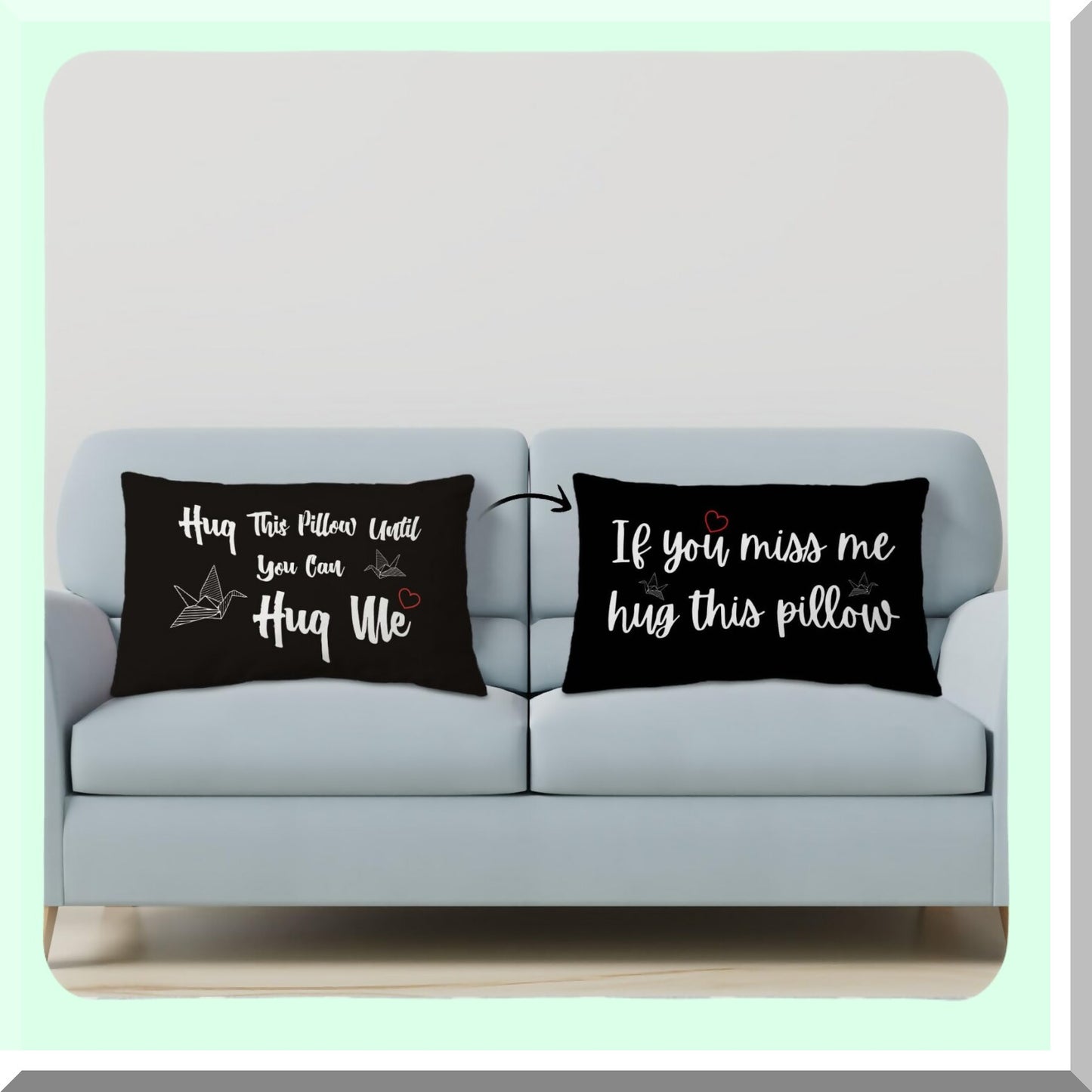 Long Distance Hug Pillowcase - Reversible Throw Cushion Cover for Home Decor, 12x20 inch, Miss You Gifts for Boyfriend, Black Color