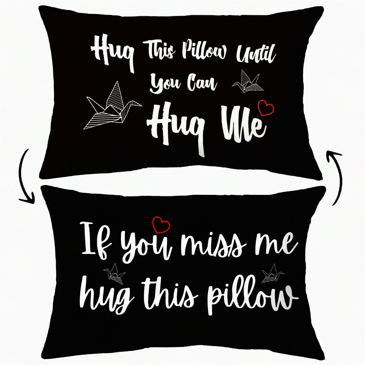 Long Distance Hug Pillowcase - Reversible Throw Cushion Cover for Home Decor, 12x20 inch, Miss You Gifts for Boyfriend, Black Color