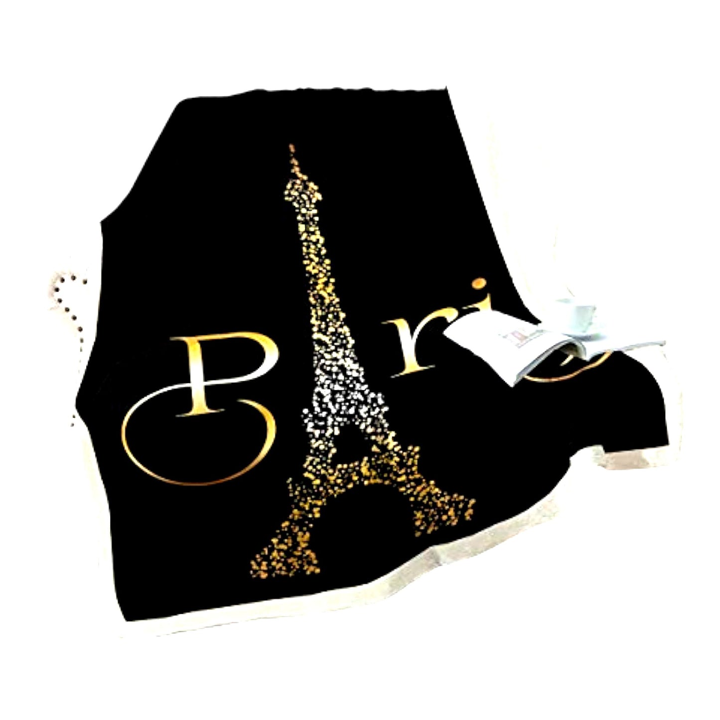 Parisian Dream Sherpa Throw - Soft, Cozy, Warm Fleece Blanket 50"x60" for Girls & Women, Fluffy Plush Black Eiffel Tower Design