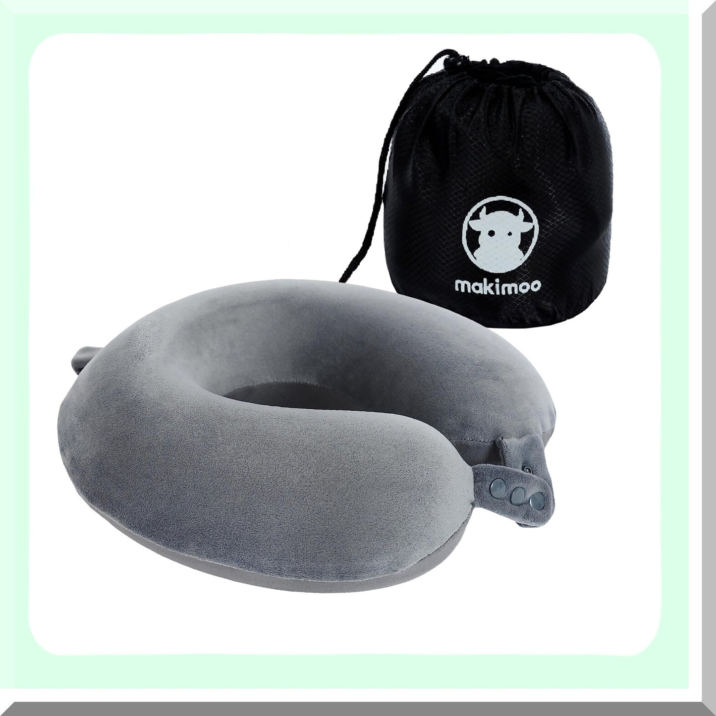 MemoryCloud Travel Pillow - Ultimate Head Support for Airplanes, Cars, Home - Adjustable Grey Neck Cushion with Soft Memory Foam - Comfortable Recliner Pillow