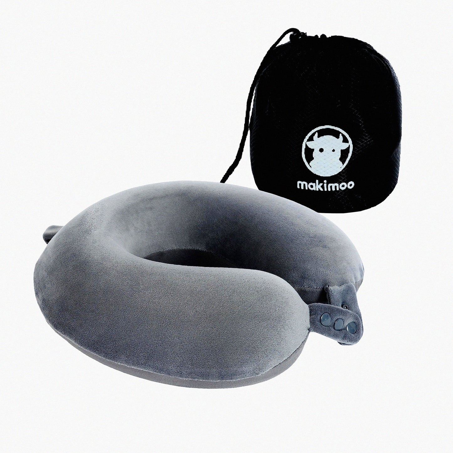 MemoryCloud Travel Pillow - Ultimate Head Support for Airplanes, Cars, Home - Adjustable Grey Neck Cushion with Soft Memory Foam - Comfortable Recliner Pillow