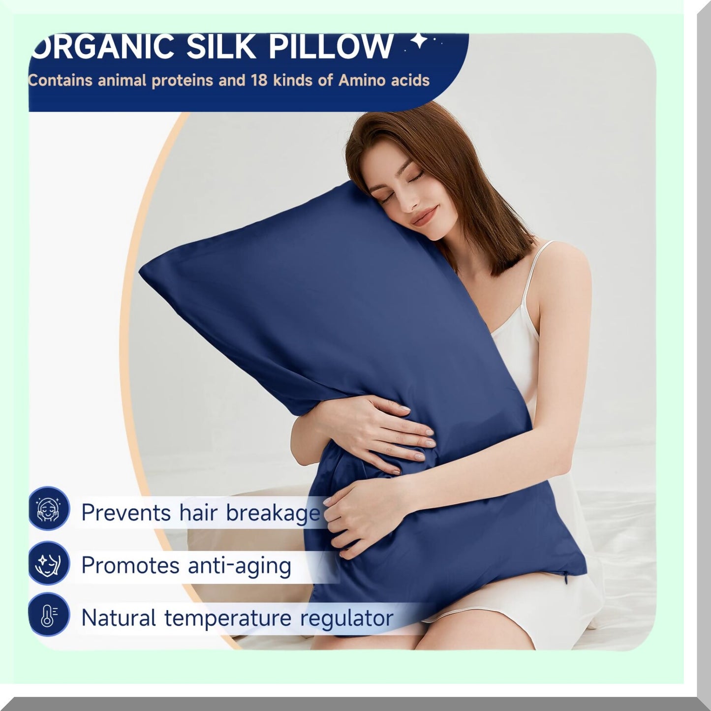 SilkDreams Hair-Saving Pillowcase - 25 Momme Mulberry Silk Cover with Hidden Zipper, Natural Navy Blue Pillowcase for Hair Care - Gift Box Included