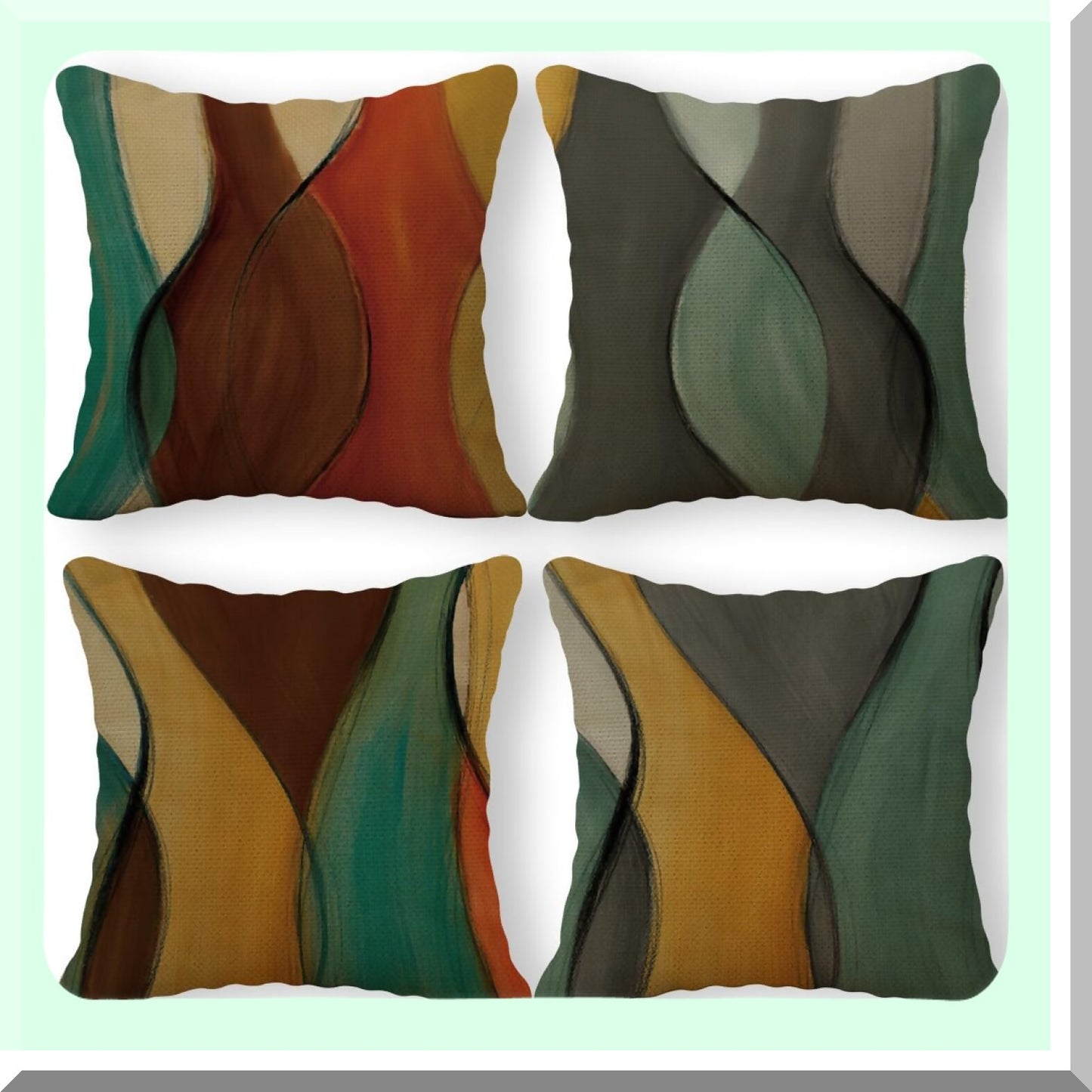 Retro Abstract Green Pillow Set - Mid Century Modern Decorative Covers for Couch, 18x18 Throw Pillows Case, Set of 4