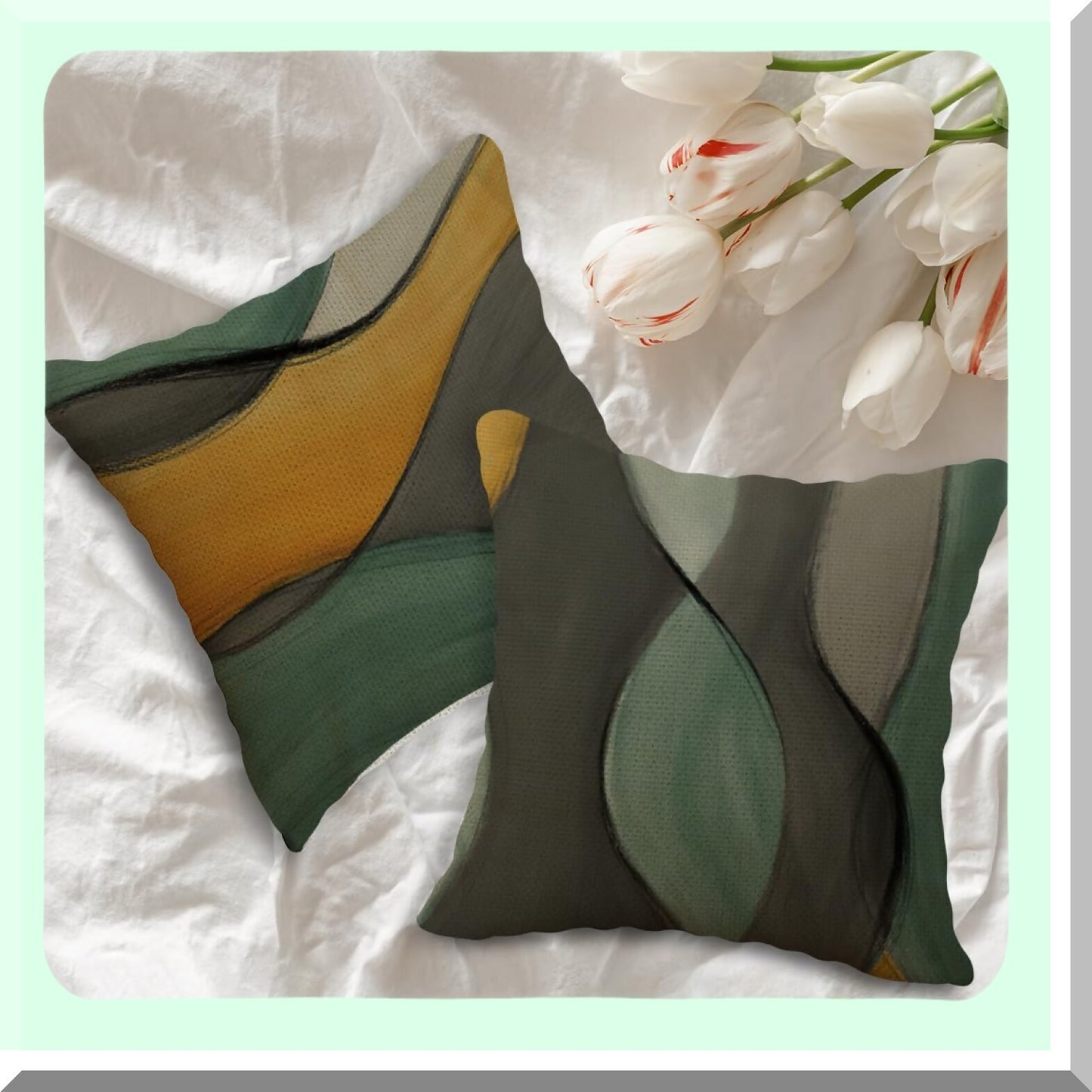 Retro Abstract Green Pillow Set - Mid Century Modern Decorative Covers for Couch, 18x18 Throw Pillows Case, Set of 4