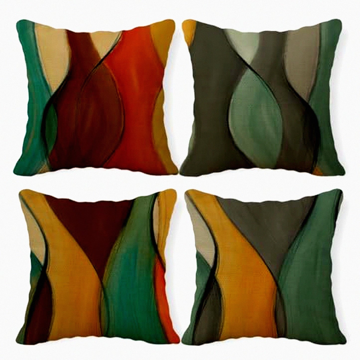 Retro Abstract Green Pillow Set - Mid Century Modern Decorative Covers for Couch, 18x18 Throw Pillows Case, Set of 4