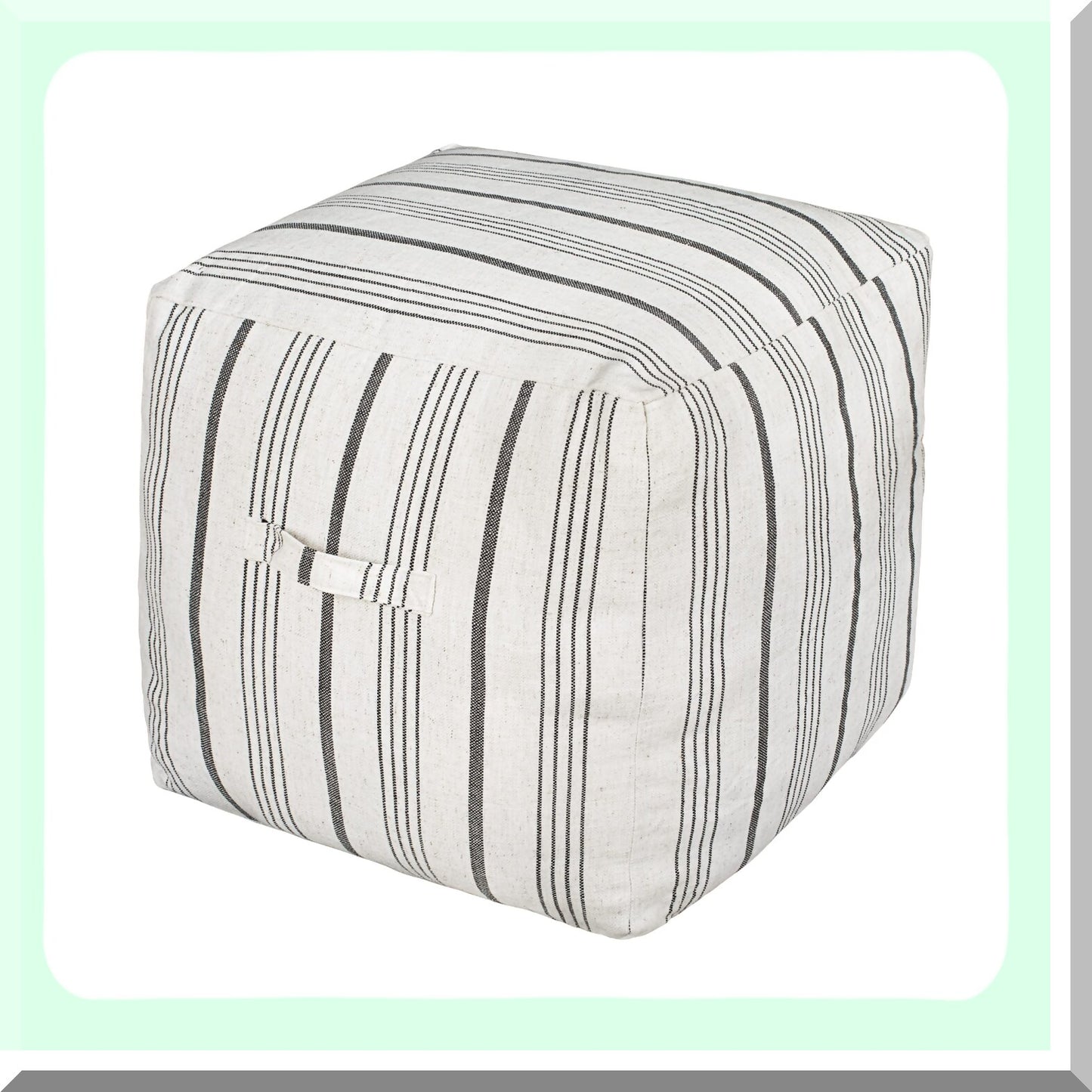 Farmhouse Striped Linen Pouf Cover - Off White Gray Storage Bean Bag Cubes - Square Ottoman Foot Rest Footstool - 18"x18"x18" Cover