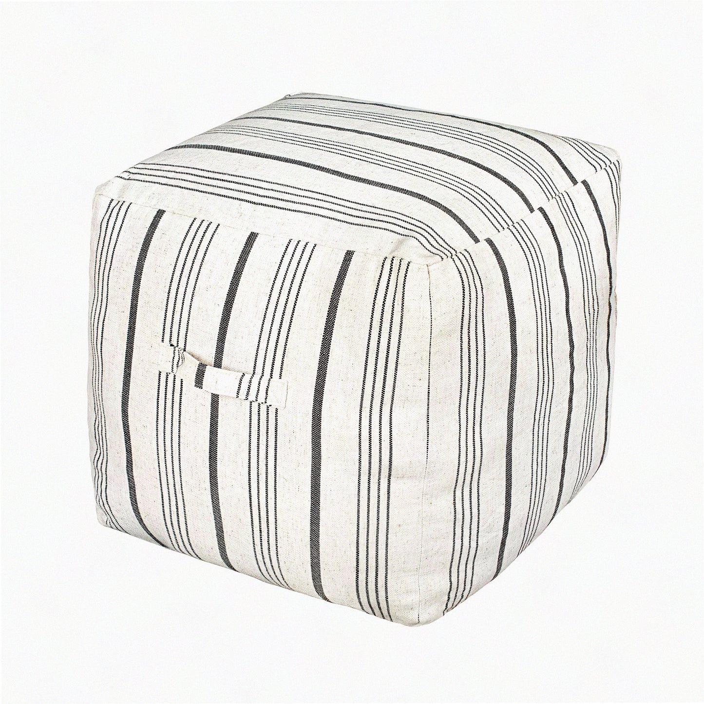 Farmhouse Striped Linen Pouf Cover - Off White Gray Storage Bean Bag Cubes - Square Ottoman Foot Rest Footstool - 18"x18"x18" Cover